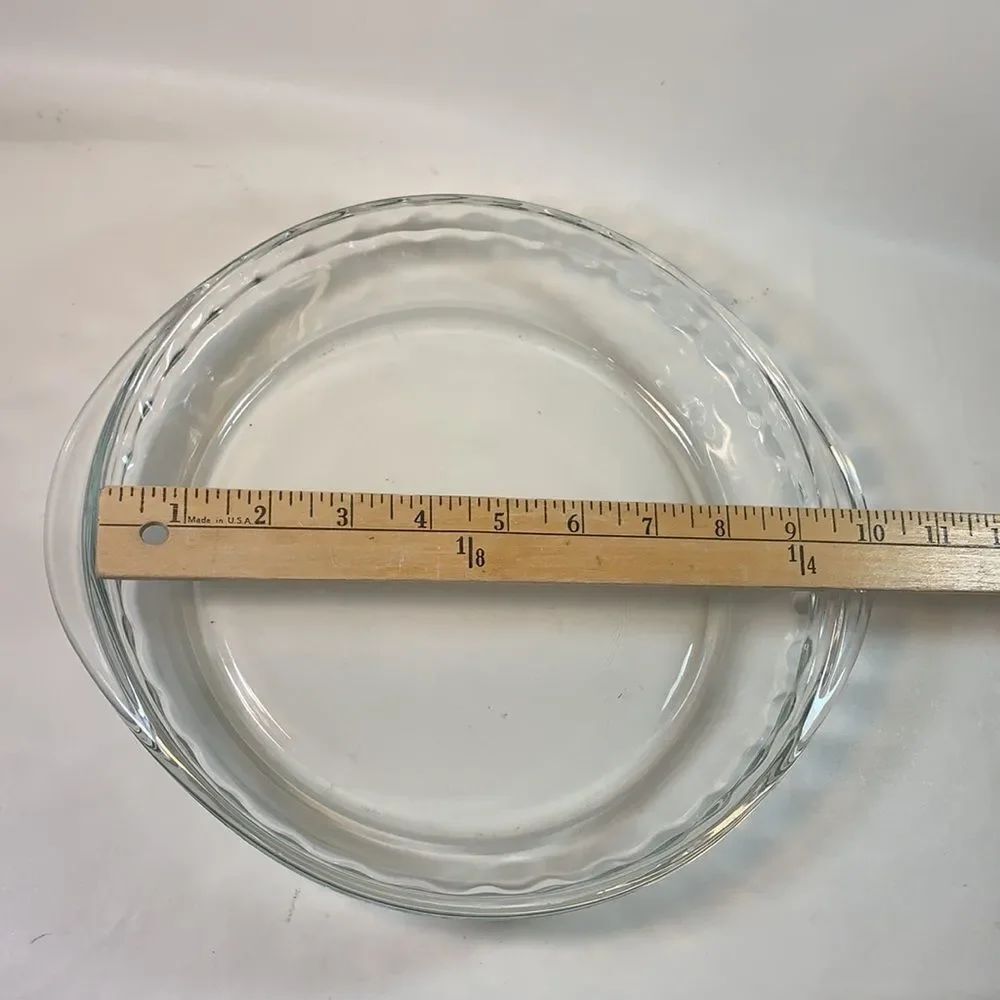 9 1/2 Inches Glass Pie Plate Fluted 2 Handles Mexico Heavy Durable Baking Home - Picture 6 of 7